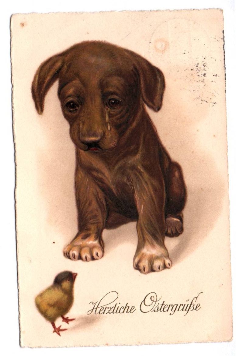 Ak weinender Dackel mit Küken Herzliche Ostergrüße 1927