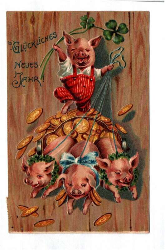 Ak verrückte Schweinchen Grlückliches neues Jahr 1907