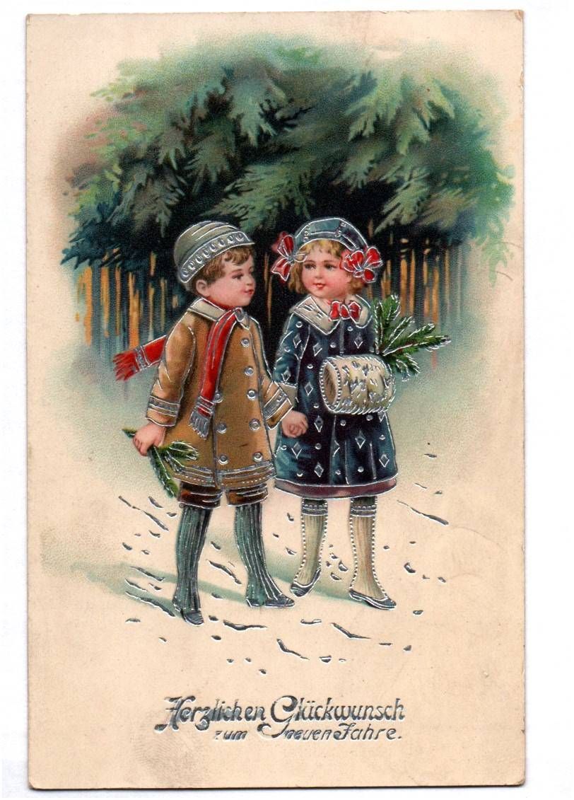 Ak Bube Mädchen Wintermode silber geprägt 1913