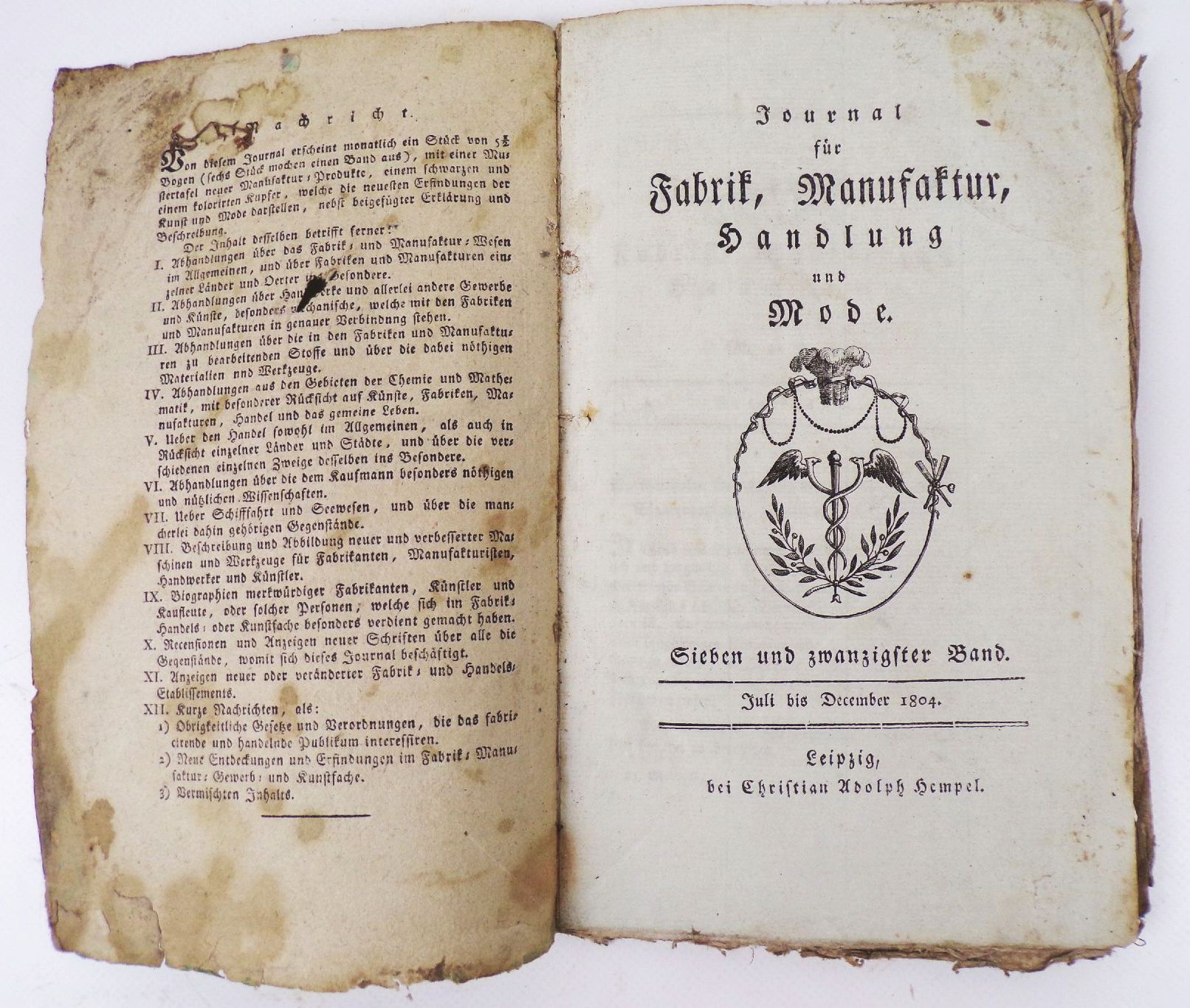 Journal für Fabrik Manufaktur Handlung und Mode 1804 Juli 27 Band Hempel Leipzig