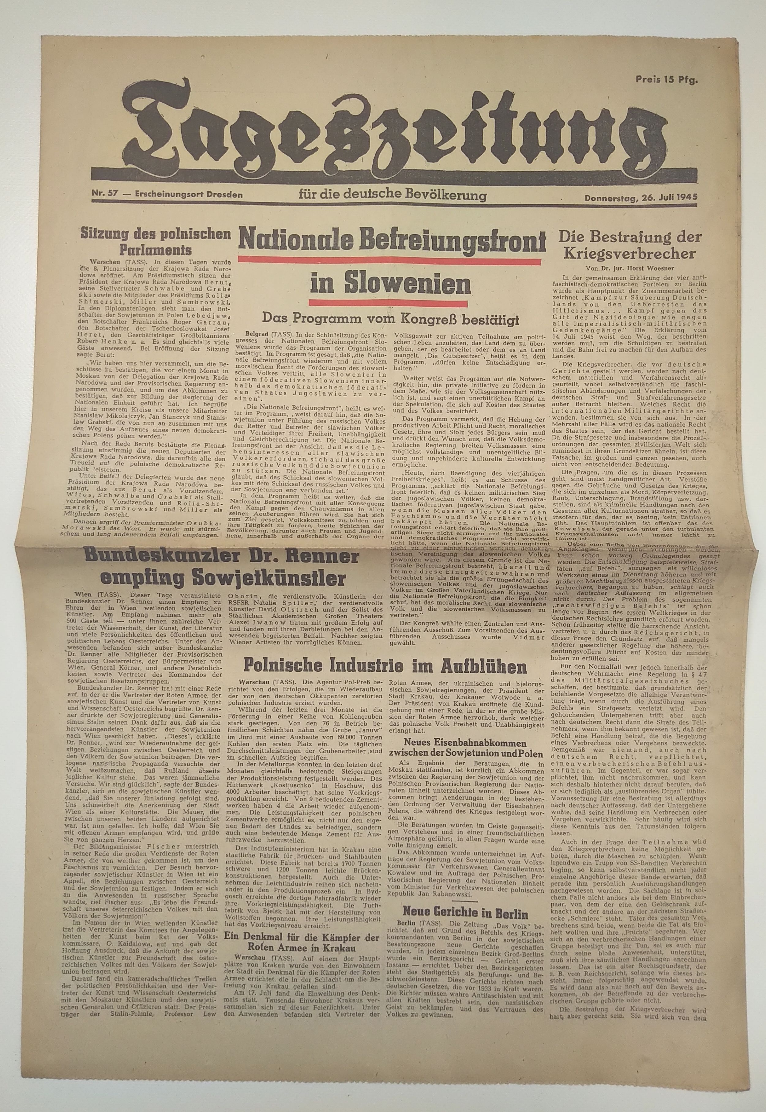 Tageszeitung Nationale Befreiungsfront in Slowenien 1945 Nr 57 Tageszeitung Nationale Befreiungsfront in Slowenien 1945 Nr 57