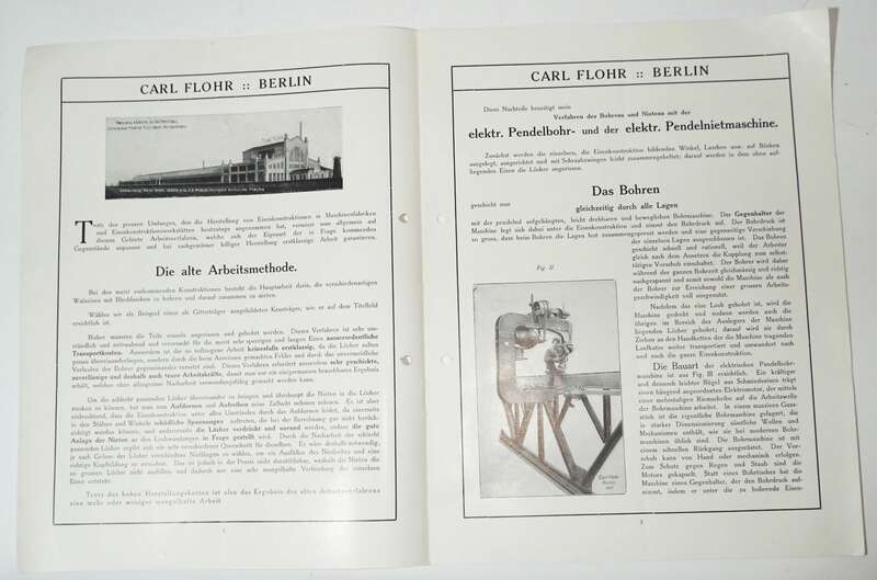 Prospekt Carl Flohr Berlin N Pendel Bohrmaschinen Nietmaschinen 1910er Maschinenbau