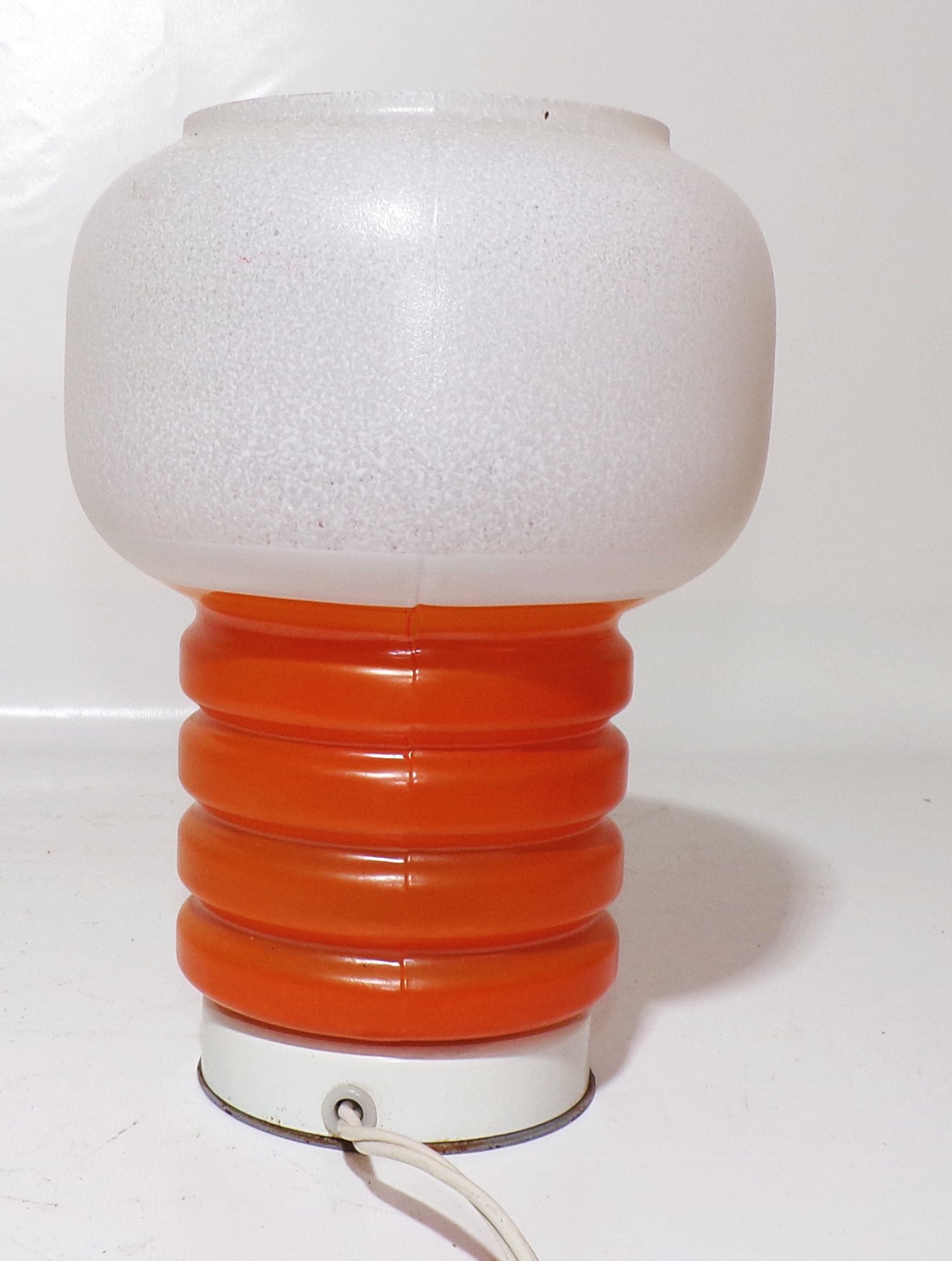 DDR Tischlampe Nachttischlampe Weiss Orange E27 Leuchte Rund Glaslampe