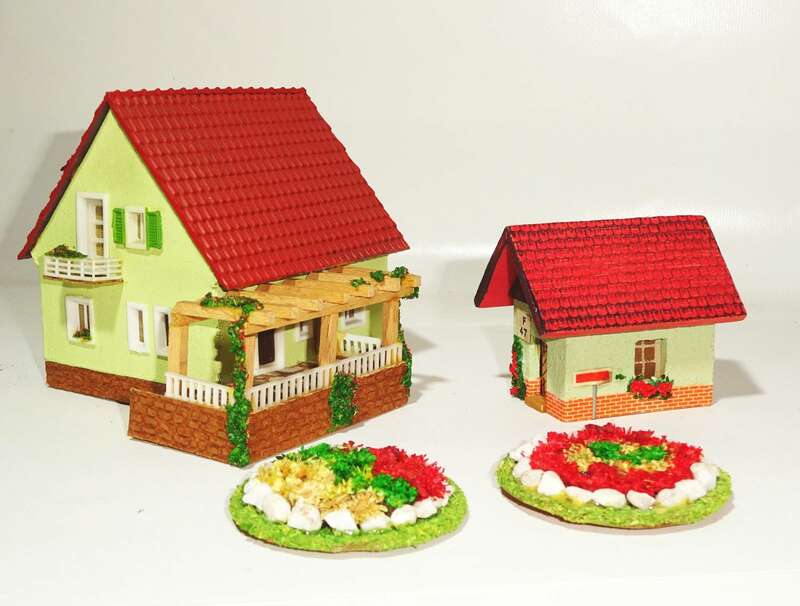 OWO Modellhaus Wohnhaus mit Terasse Blumenbeete TT H0 DDR