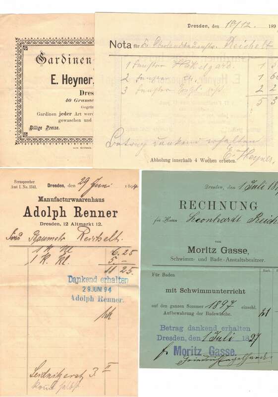 Konvolut kleine Rechnungen Belege Dresden um 1895 Schuhreparatur Wäscherei