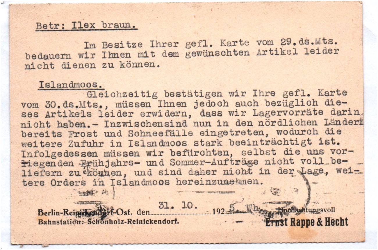 Postkarte Ernst Rappe und Hecht Berlin Reinickendorf Ost 1925 Pflanzen Präparate Postkarte Ernst Rappe und Hecht Berlin Reinickendorf Ost 1925 Pflanzen Präparate