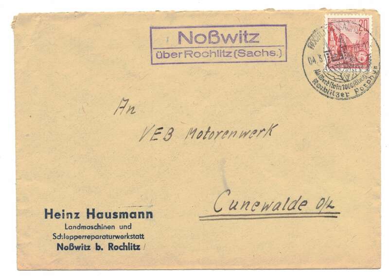 Firmen Brief 1956 Hausmann Landmaschinen Schlepper Werkstatt Noßwitz Rochlitz