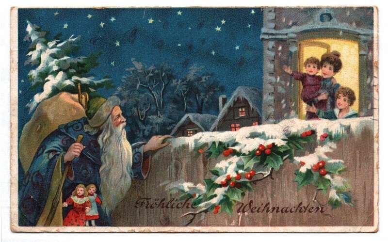 Ak Weihnachtsmann blauer Mantel kommt zu Kindern um 1915