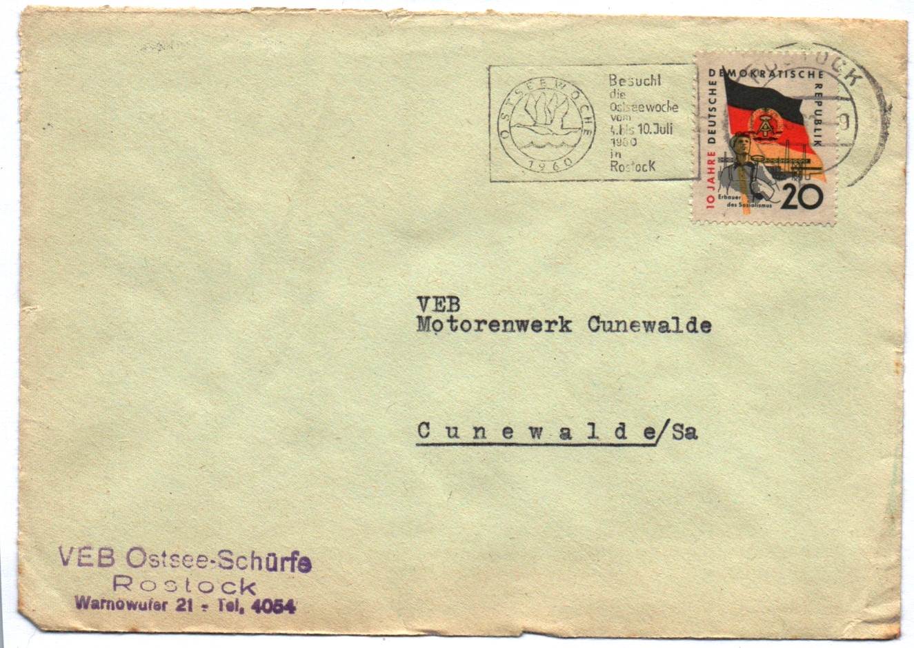 Brief DDR VEB Ostsee Schürfe Rostock DDR Propaganda Stempel Brief DDR VEB Ostsee Schürfe Rostock DDR Propaganda Stempel