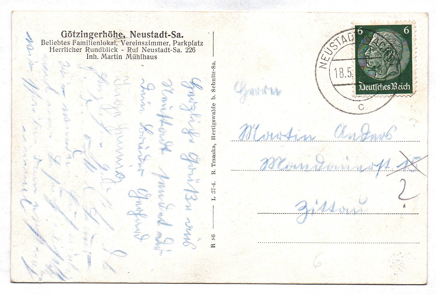 Ak Götzingerhöhe Neustadt Sachsen 1937