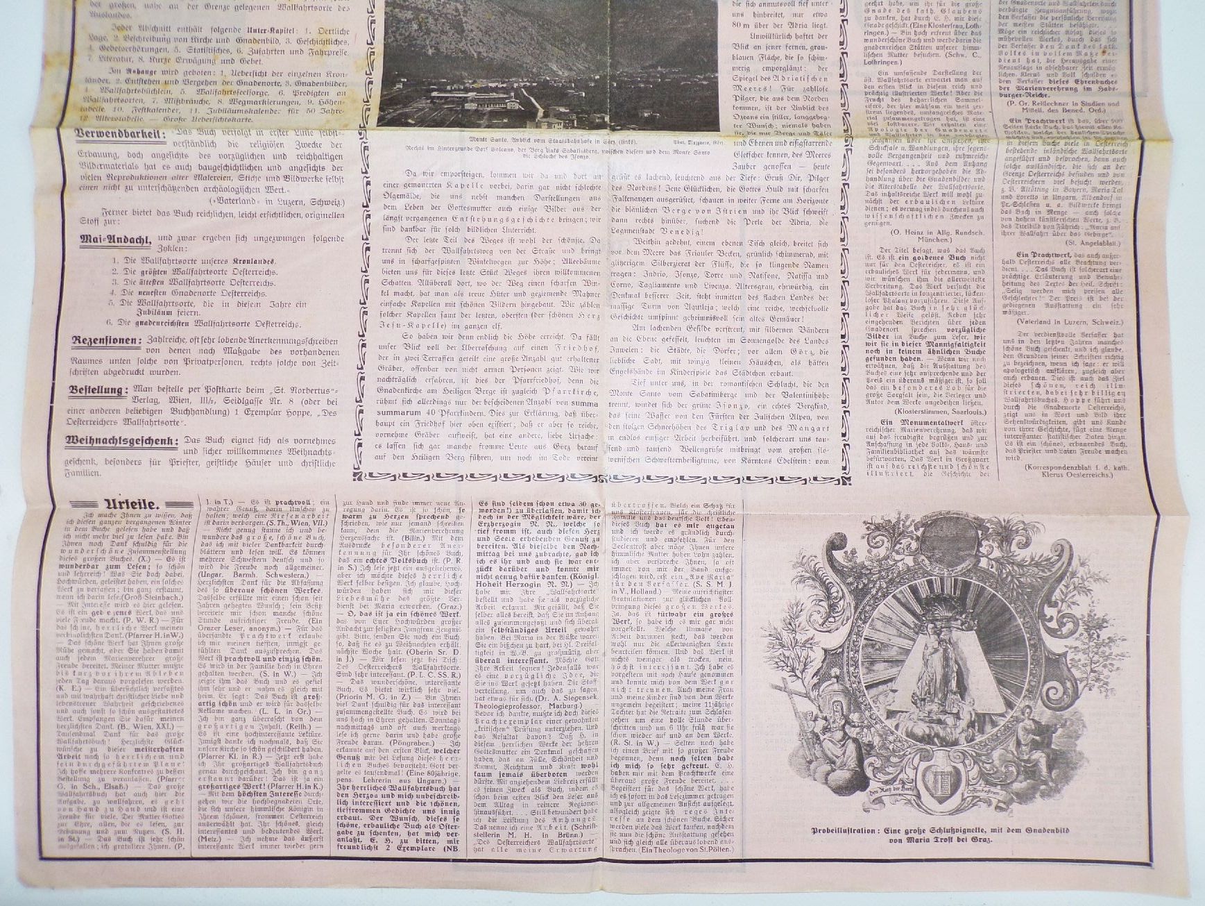 Alter Aushang Österreich Wallfahrtsorte um 1910 Christentum Buchankündigung