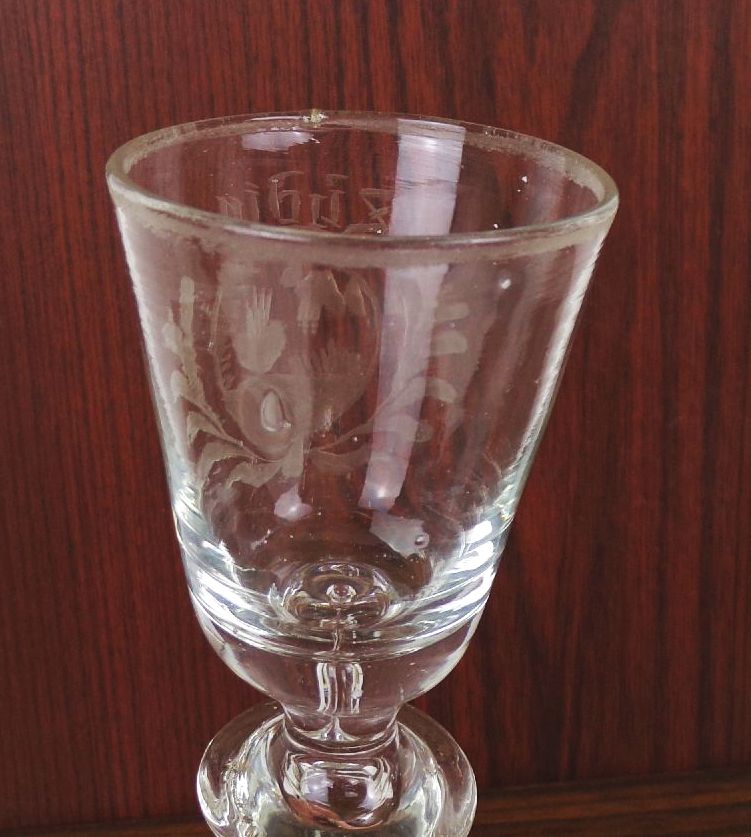 Barock Glas um 1750 Zu Dir Sinnspruch Kelch Pokal 