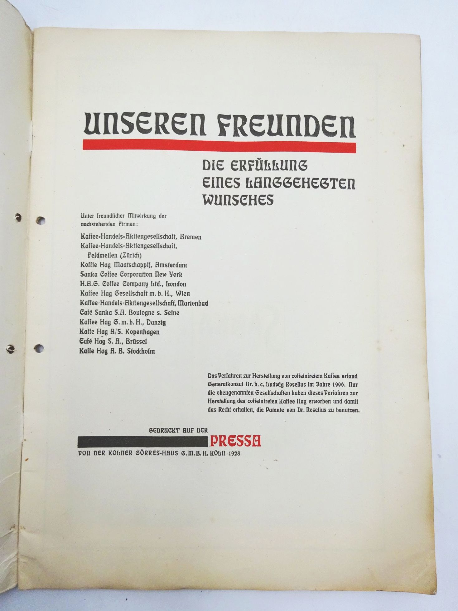 Die Reklame der Kaffee Hag Gesellschaft 1928 Die Reklame der Kaffee Hag Gesellschaft 1928