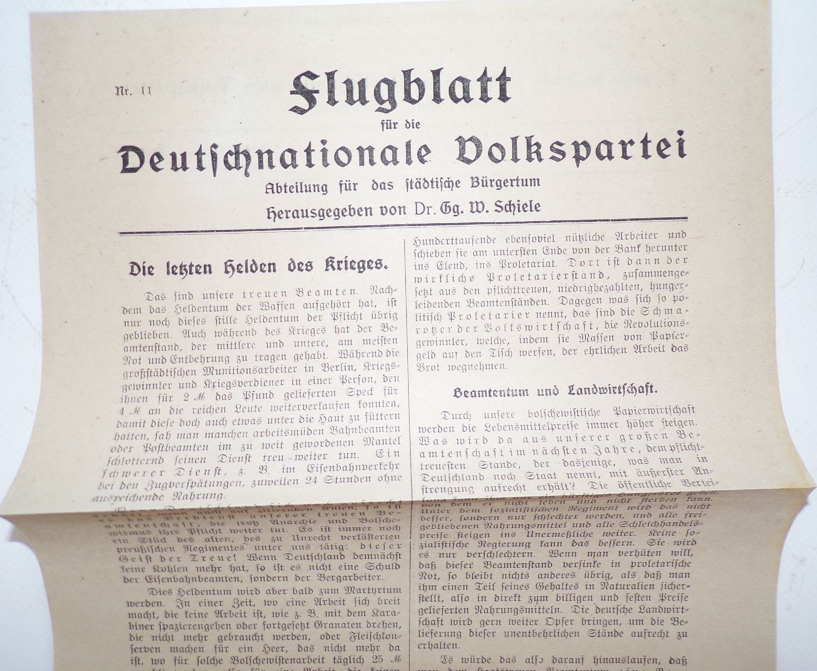 Flugblatt für die Deutschnationale Volkspartei 1920 er Weimarer Republik 