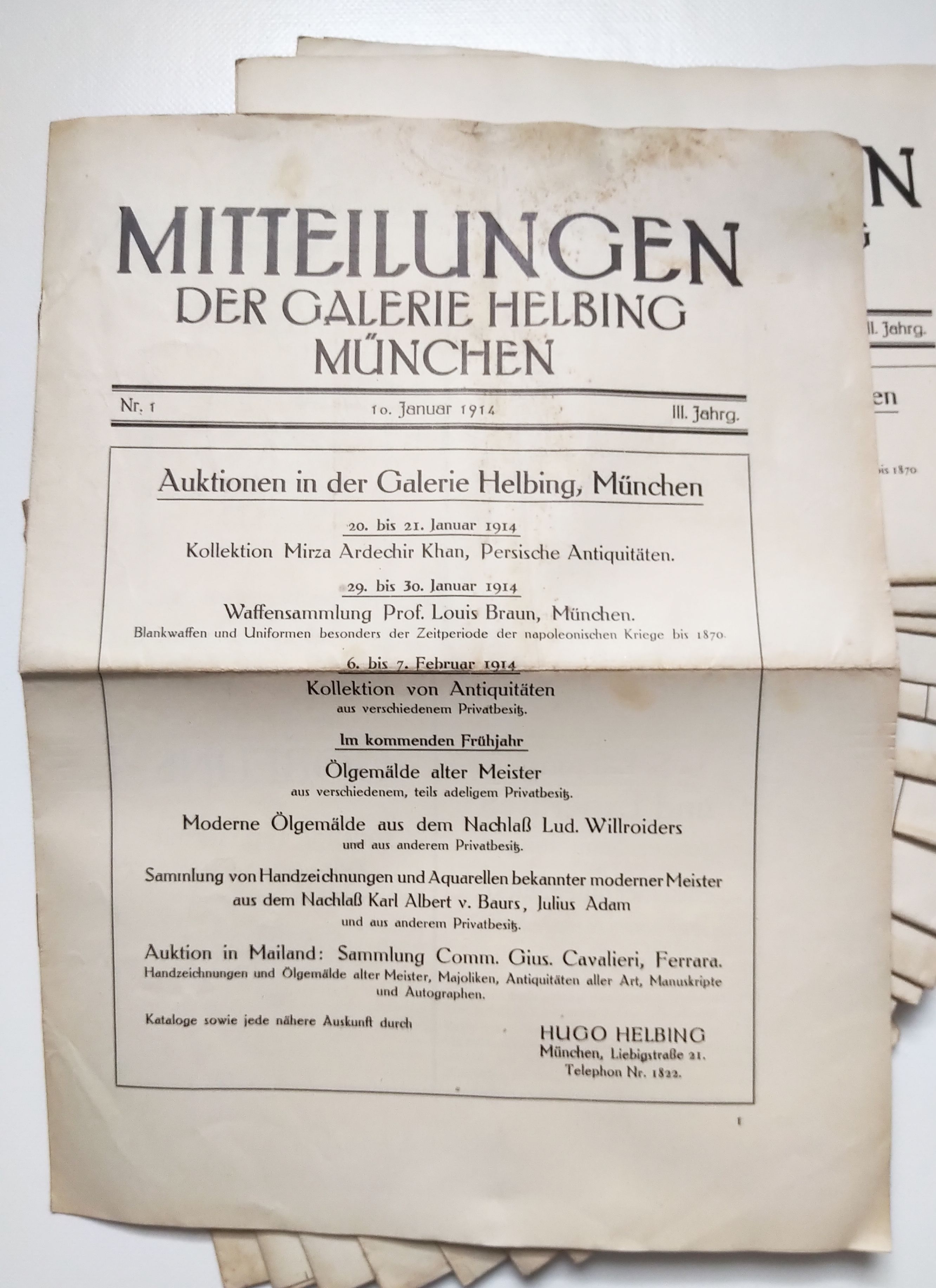Alte Zeitungen 3 Jahrgang 1914 Mitteilungen der Galerie Helbing München