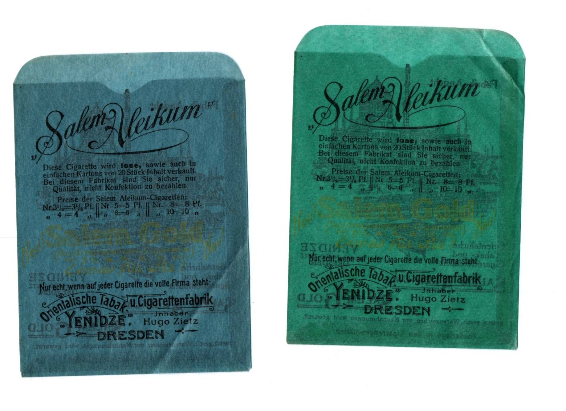 Yenidze Dresden Reklame Papiertüte Salem Aleikum Fabrikansicht um 1910