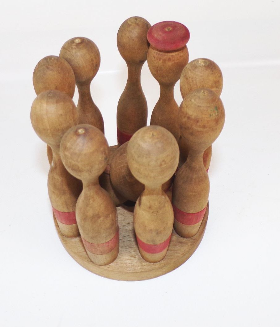 Altes Kegelspiel Holz Outdoor Kegeln Spielzeug Vintage 