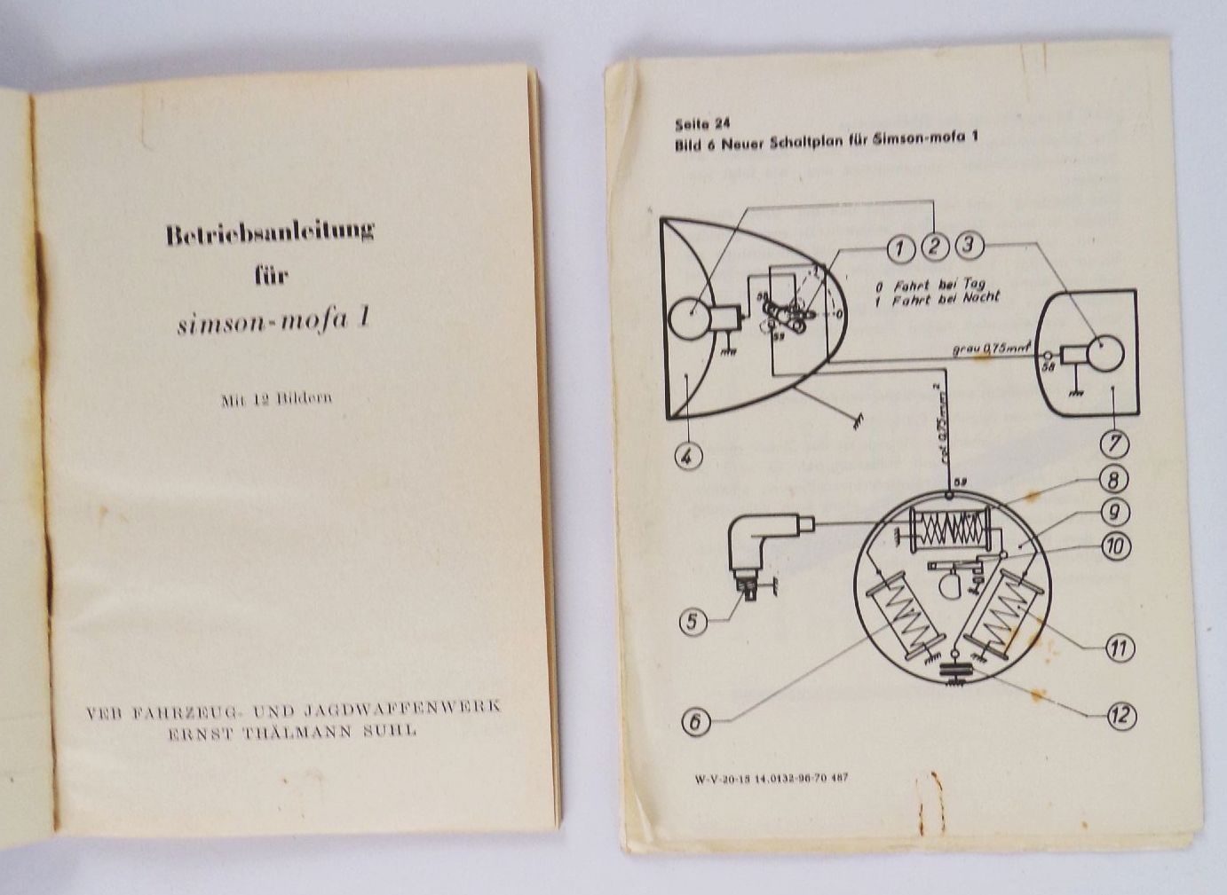 Betriebsanleitung Simson Mofa 1 Ausgabe 1970 DDR original