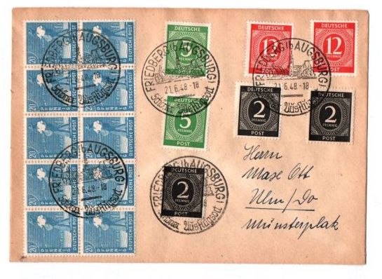 Brief 1948 Friedberg nach Ulm Bizone 