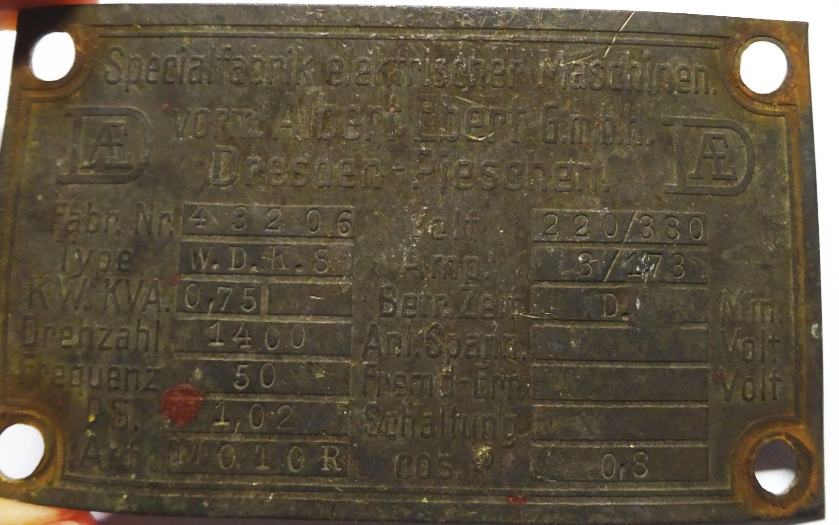 Altes Herstellerschild Albert Ebert Dresden elektrische Maschinen 1910er Altes Herstellerschild Albert Ebert Dresden elektrische Maschinen 1910er