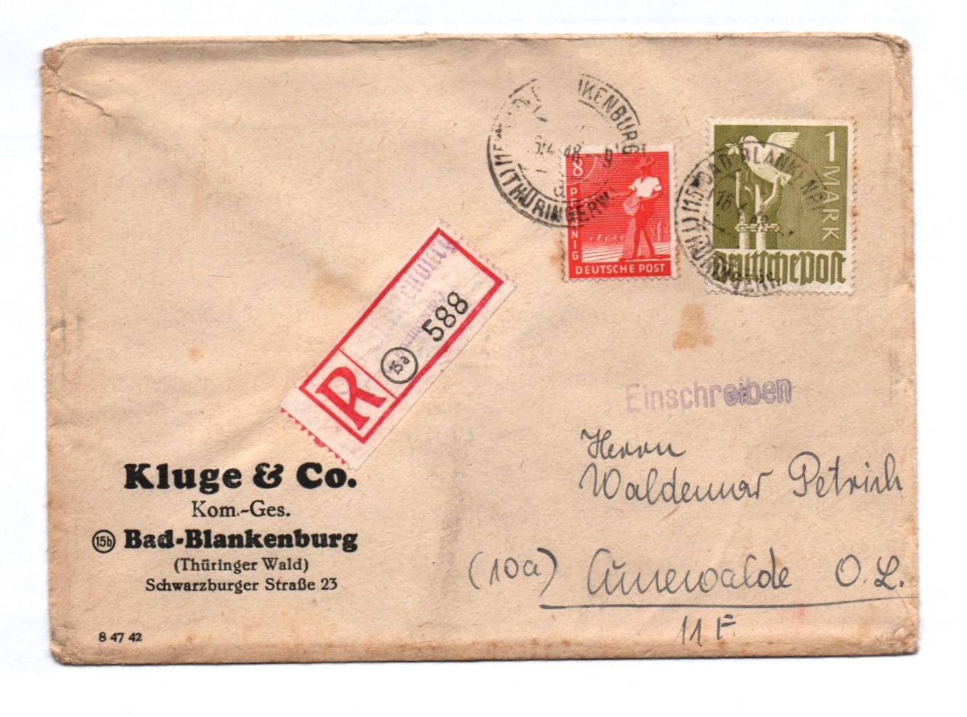 R Brief Bad Blankenburg nach Cunewalde 1948