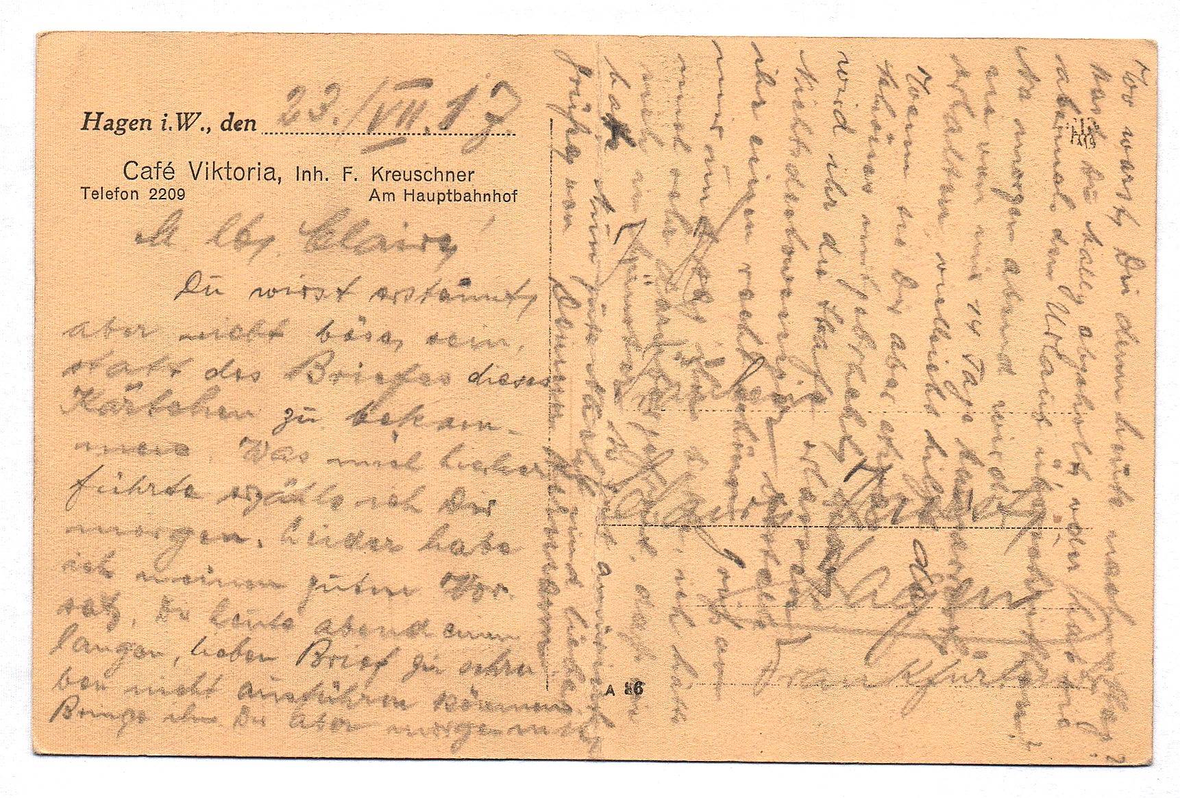 Ak Cafe Viktoria in Hagen i. W. - F. Kreuschner Hauptbahnhof Nordrhein-Westfalen 1917 Ak Cafe Viktoria in Hagen i. W. - F. Kreuschner Hauptbahnhof Nordrhein-Westfalen 1917