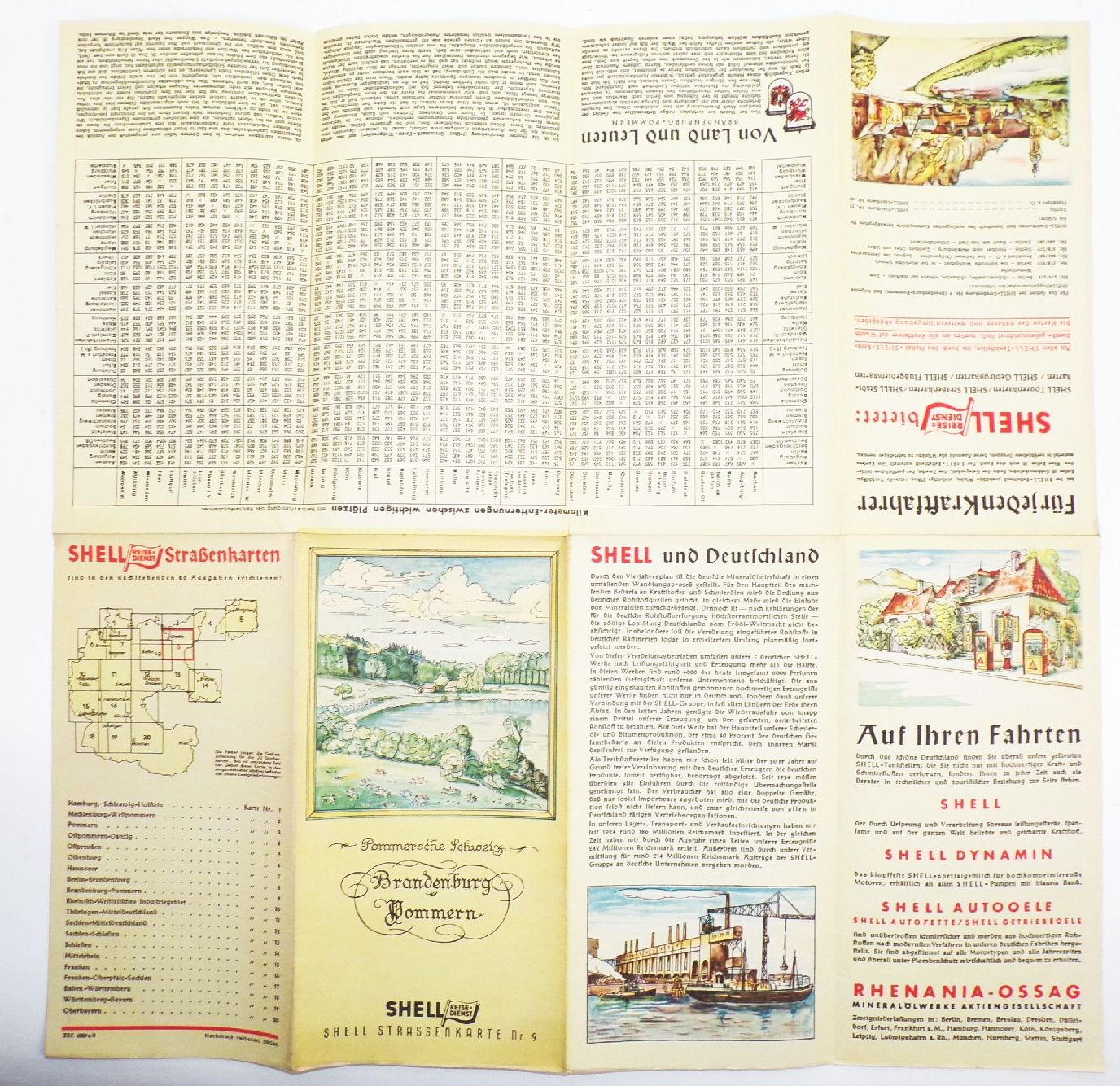 Shell Straßenkarte Strassenkarte Nr 9 Brandenburg Pommern 1930er 