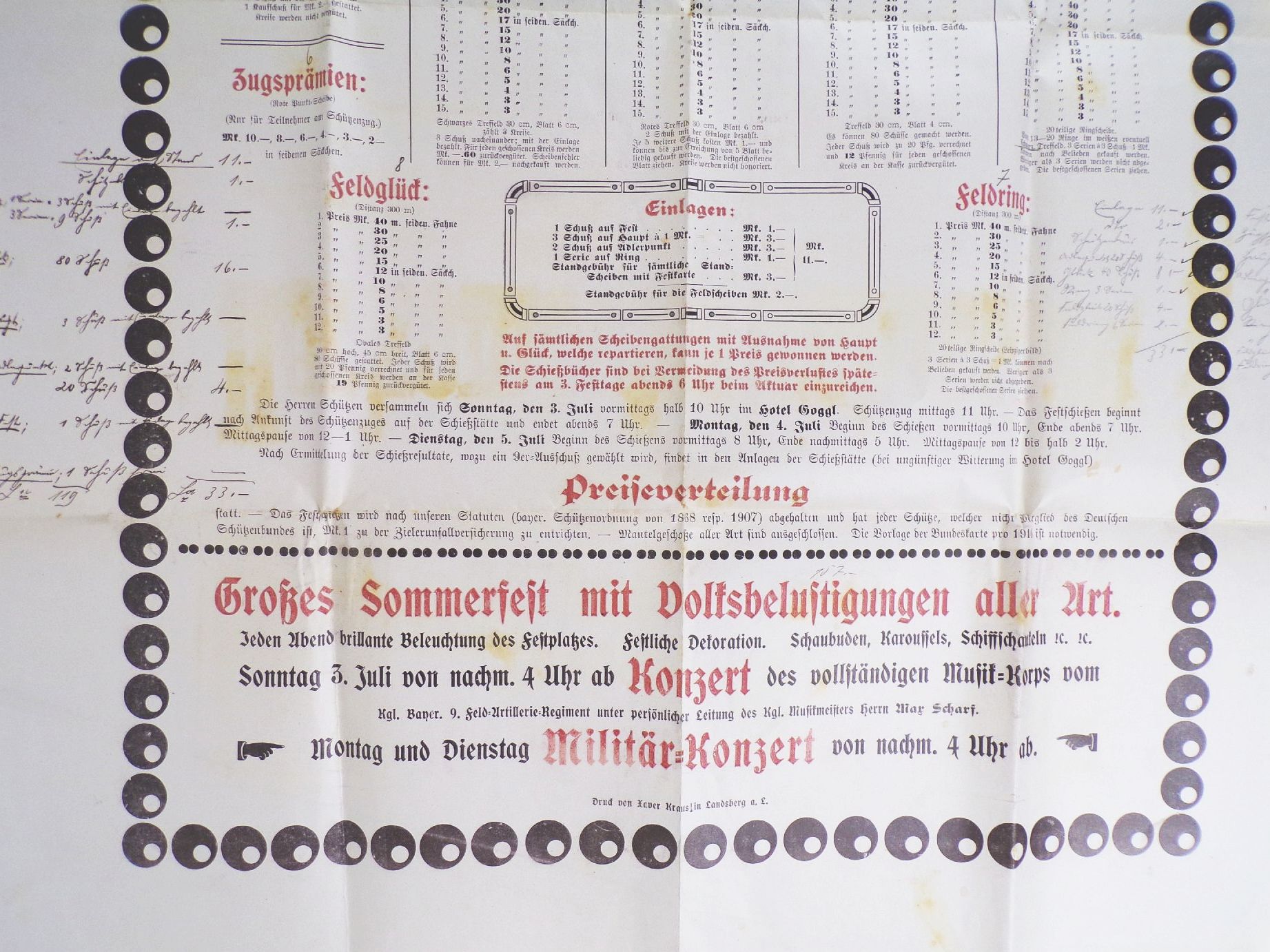 Plakat 1910 Landsberg Lech Herkomerfestschiessen Schützengesellschaft 