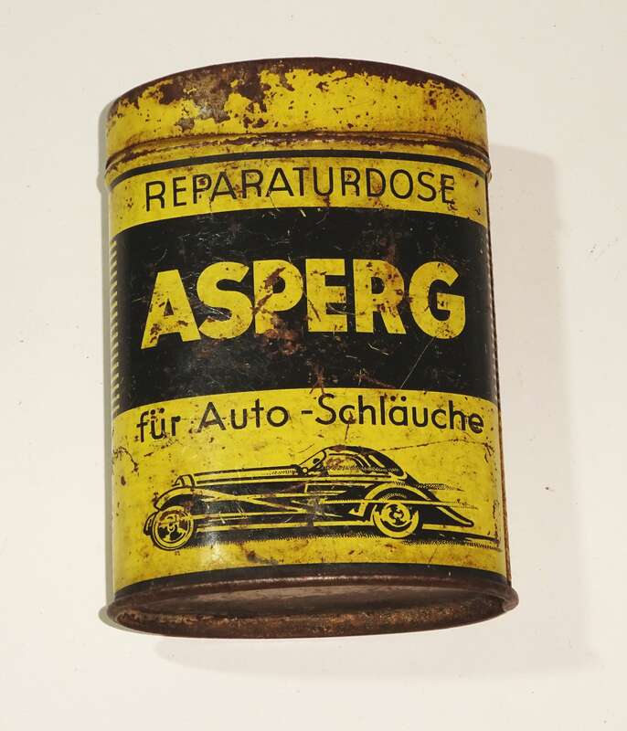 Alte Blechdose Asperg Reparaturdose Automobil Auto Schläuche Flickzeug
