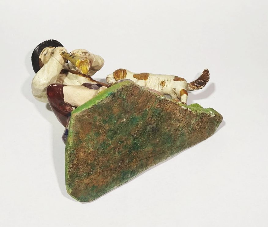 Geschnitzte Krippenfigur Flötenspieler mit Hund Hirte Lindenholz Uralt