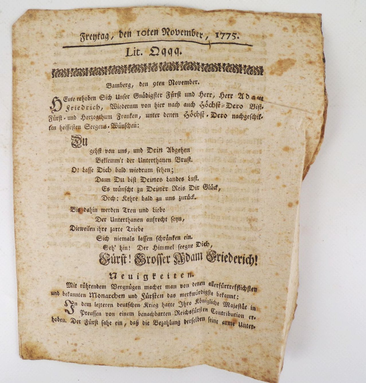 Antike Zeitung 1775 Bamberg London Lemberg Antike Zeitung 1775 Bamberg London Lemberg