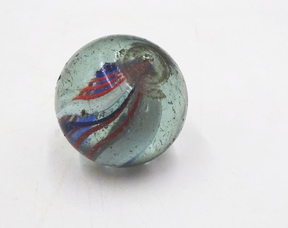 Alte Murmel Glas wohl Lauscha Swirl mit Abriss 34 mm Antik marble