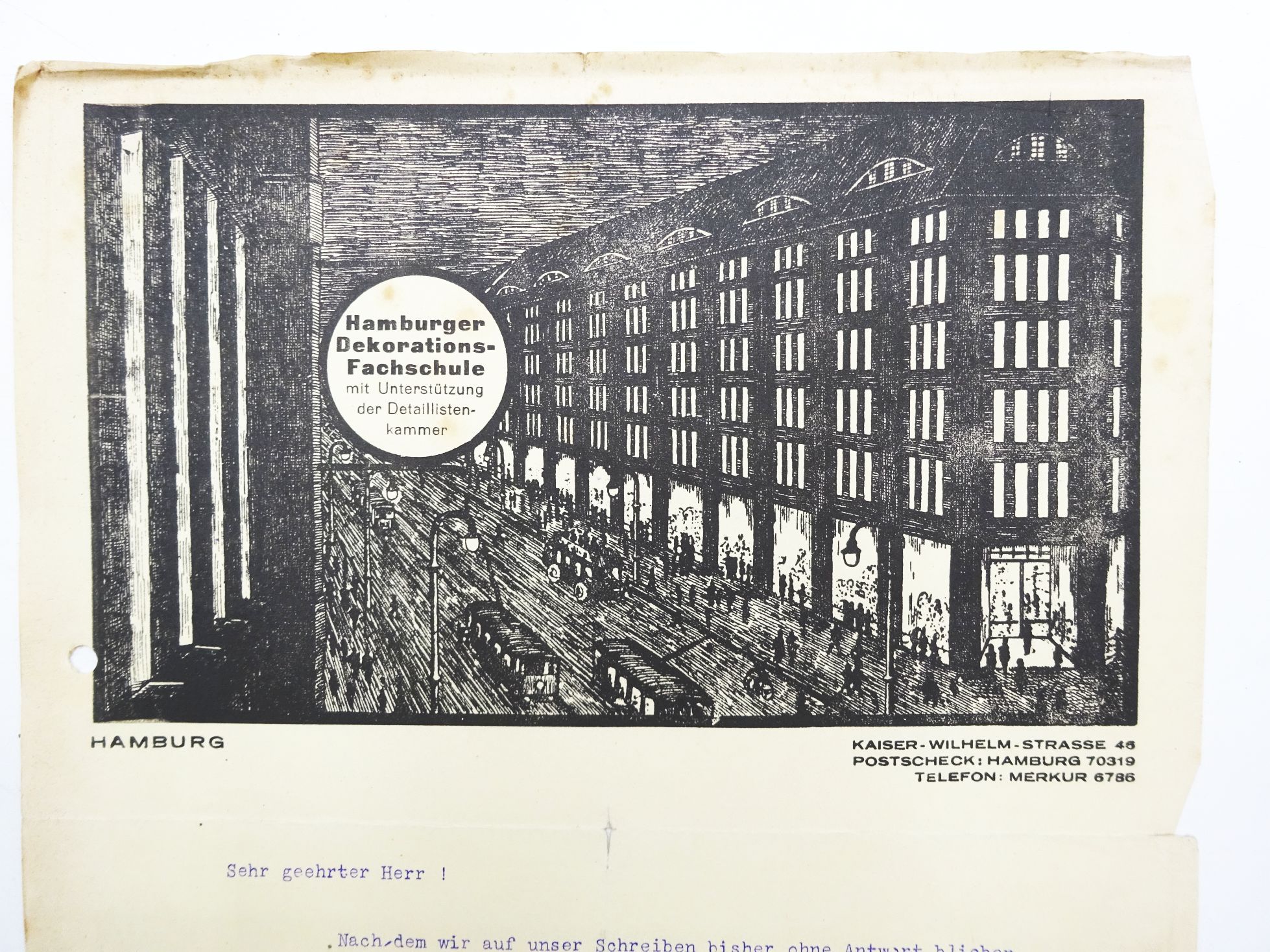 Alter Papierkram Hamburger Dekorations Fachschule Werbung 1927 Alter Papierkram Hamburger Dekorations Fachschule Werbung 1927