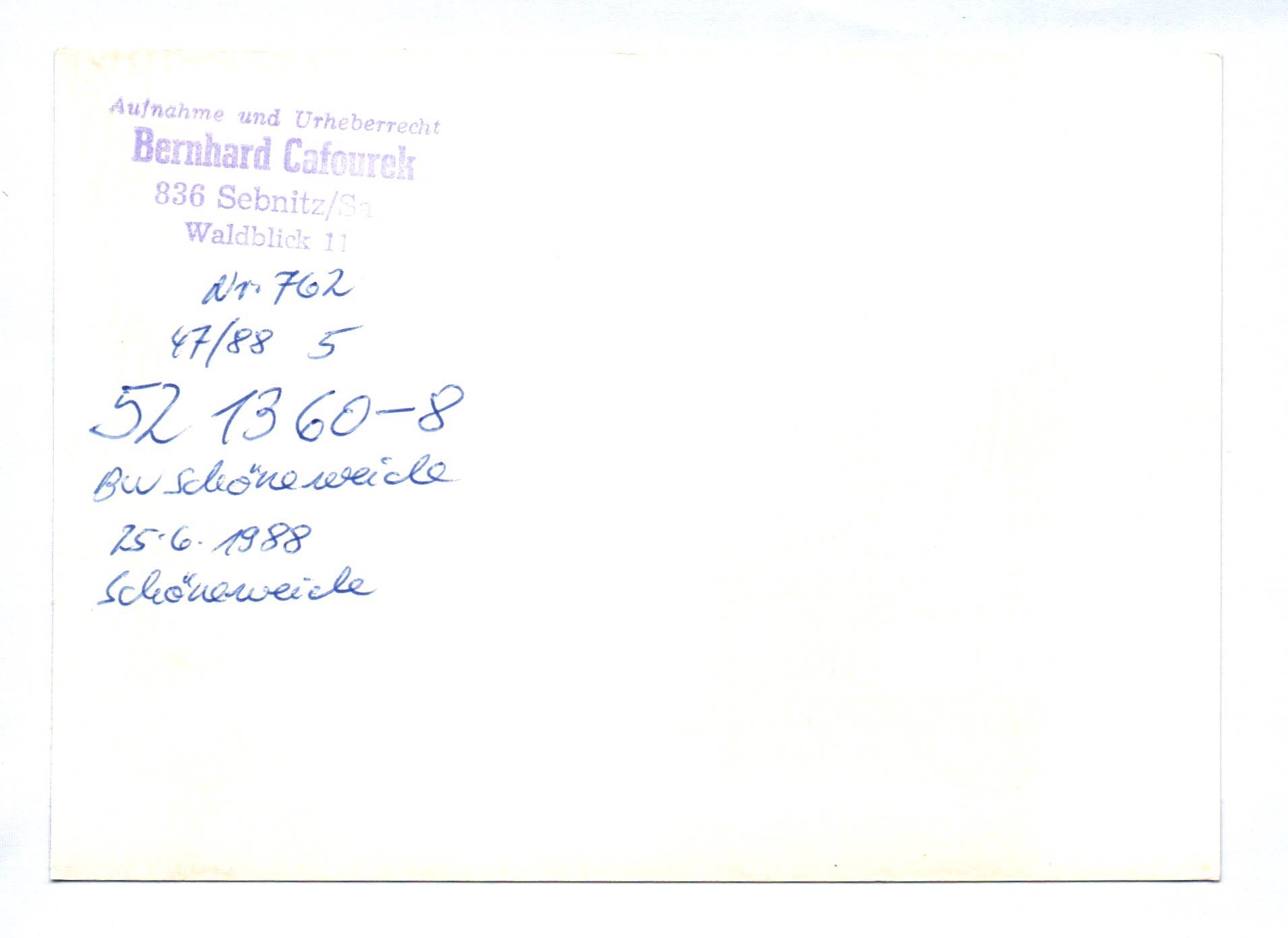 Foto Bahnwerk Schöneweide 1988 Dampflok 52 1360-8 Foto Bahnwerk Schöneweide 1988 Dampflok 52 1360-8