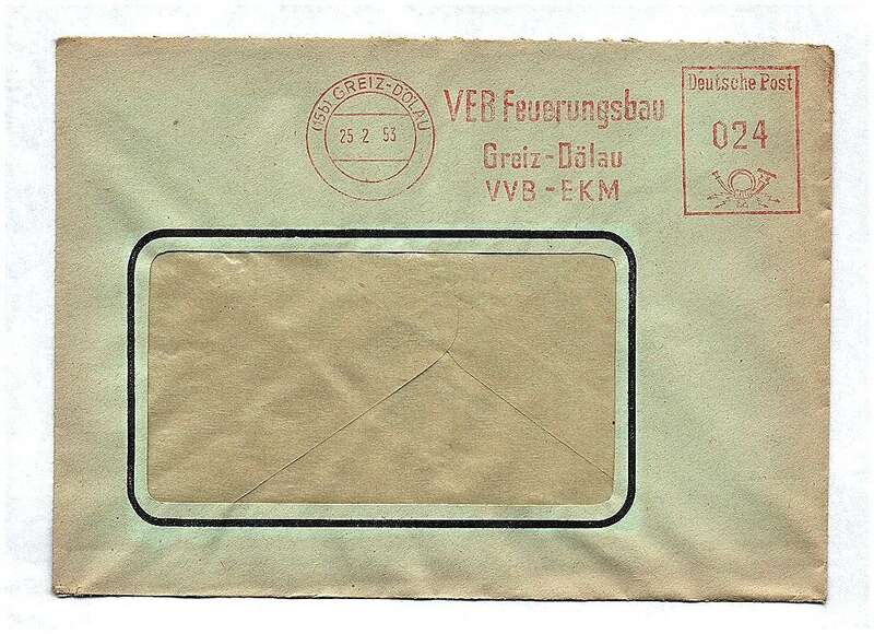 DDR 1953 Briefkuvert VEB Feuerungsbau Greiz Dölau VVB EKM