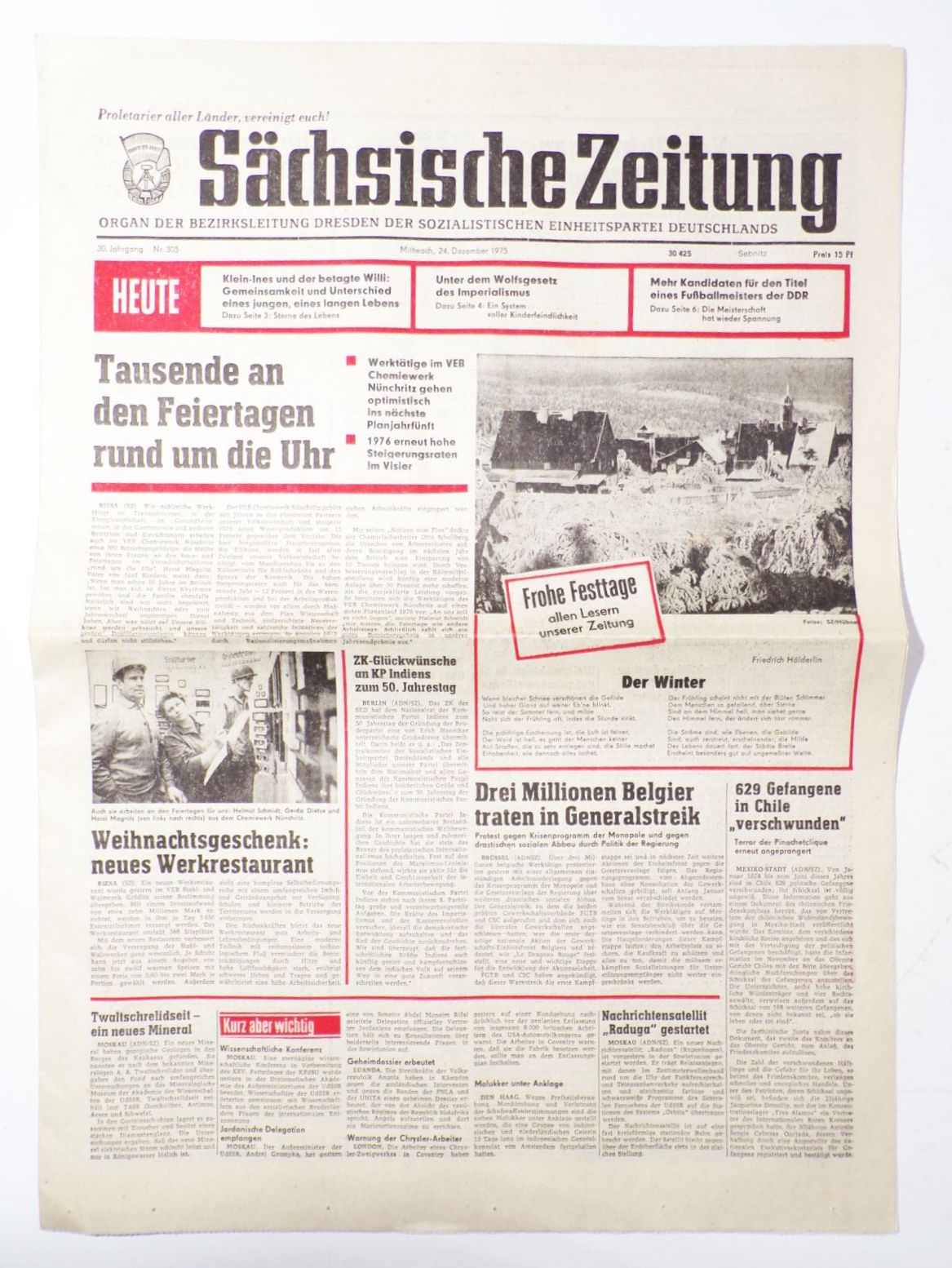 DDR Sächsische Zeitung Nr 305 Dezember 1975 Festtage 