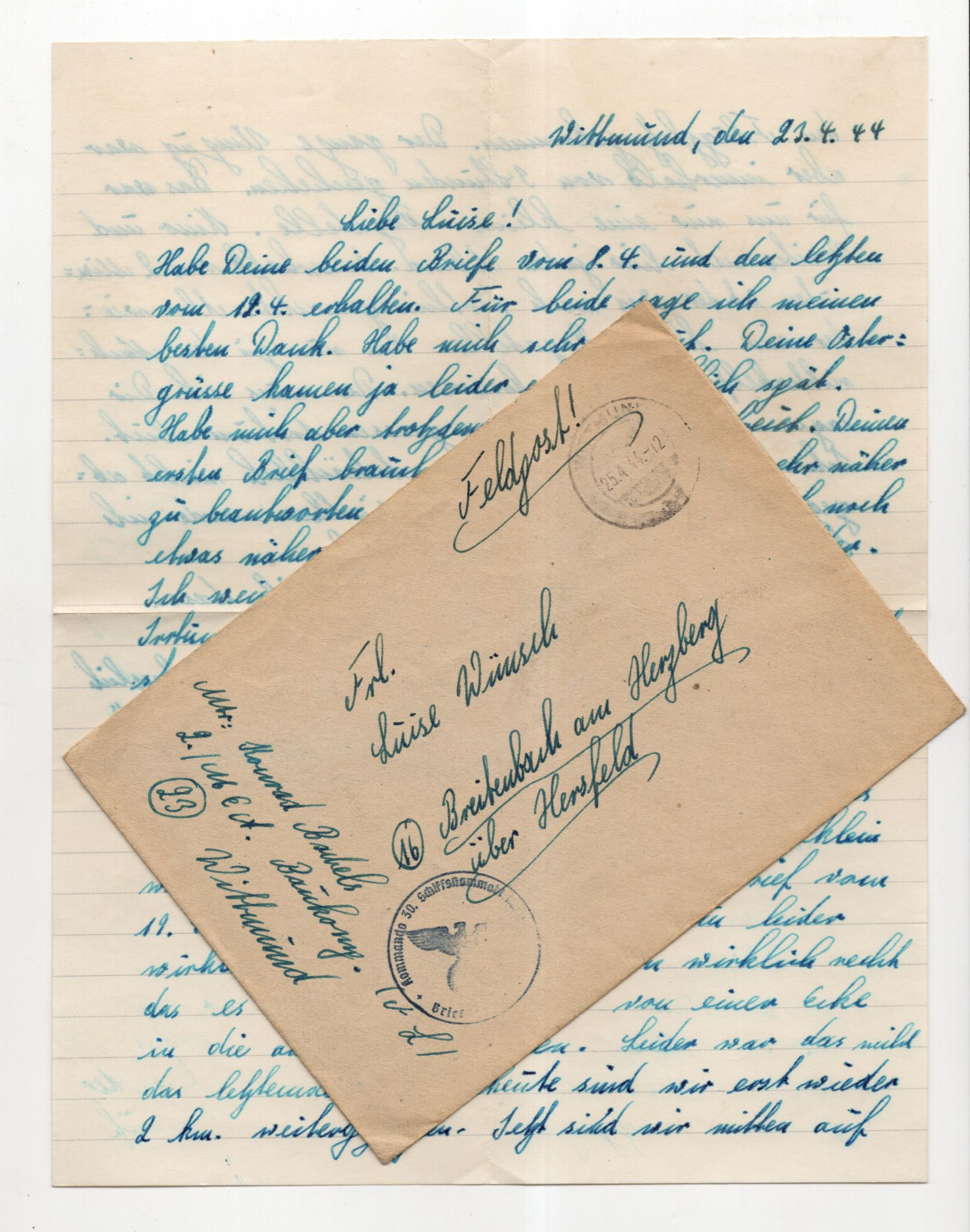 Feldpostbrief 1944 Wittmund Marine Artillerie Baukompanie 
