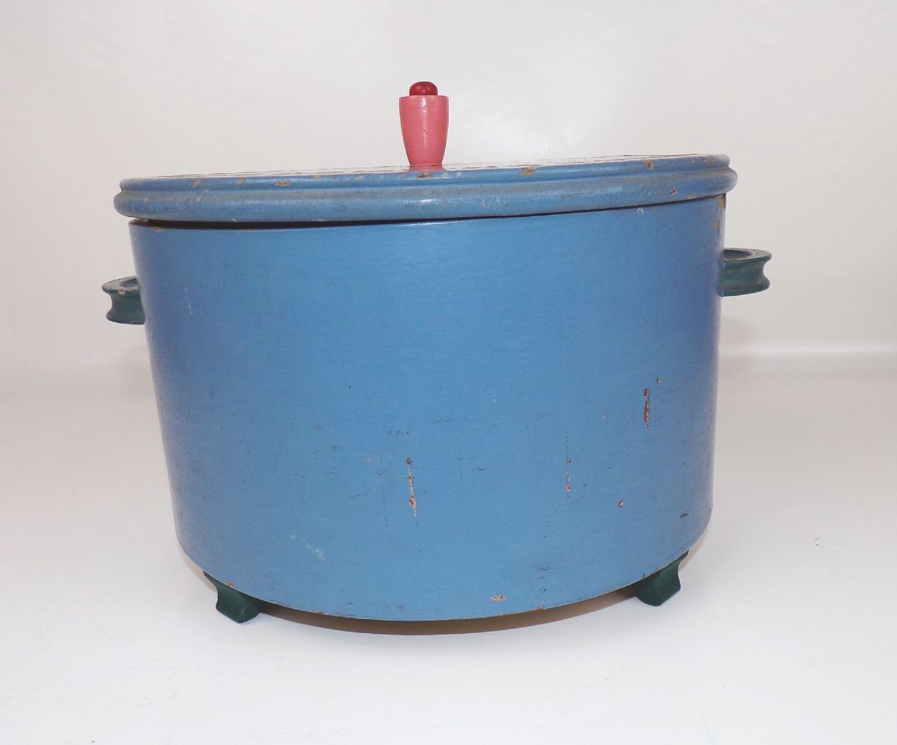 Alter Holztopf handbemalt Dose Wolle Behälter Erzgebirge Handarbeit 