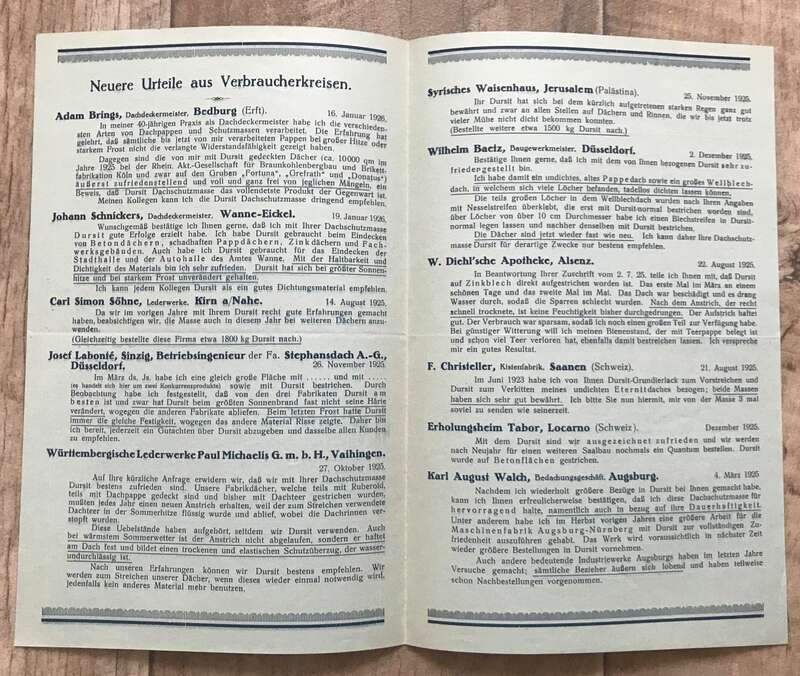 Flyer DURSIT zuverlässigstes Dachschutzmittel Werbeblatt 1925