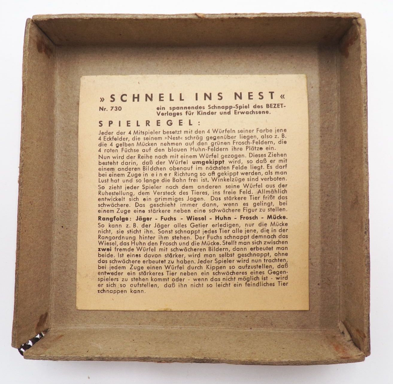 Schnell ins Nest Schnappspiel des Bezet Verlag 1956