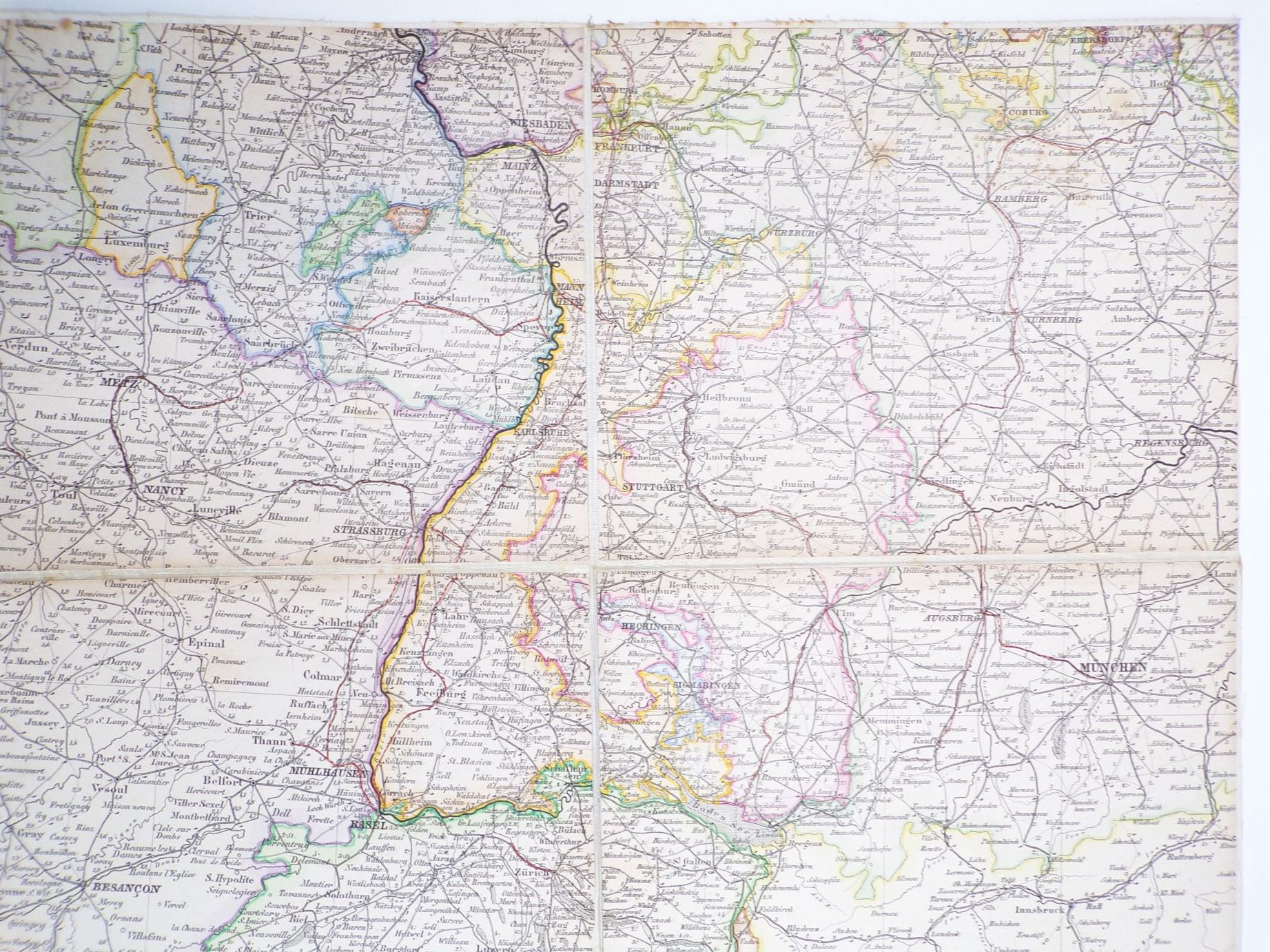 Reisekarte von Deutschland Leinen Landkarte um 1880 Grenzen koloriert Reisekarte von Deutschland Leinen Landkarte um 1880 Grenzen koloriert