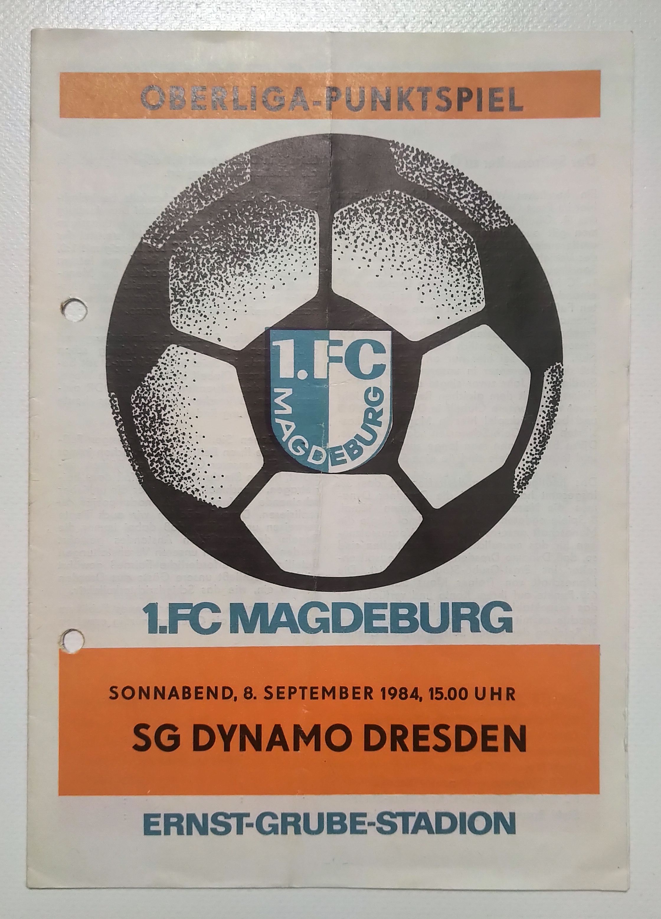 Fußball Programmheft Oberliga Punktespiel FC Magdeburg Dynamo Dresden 1984