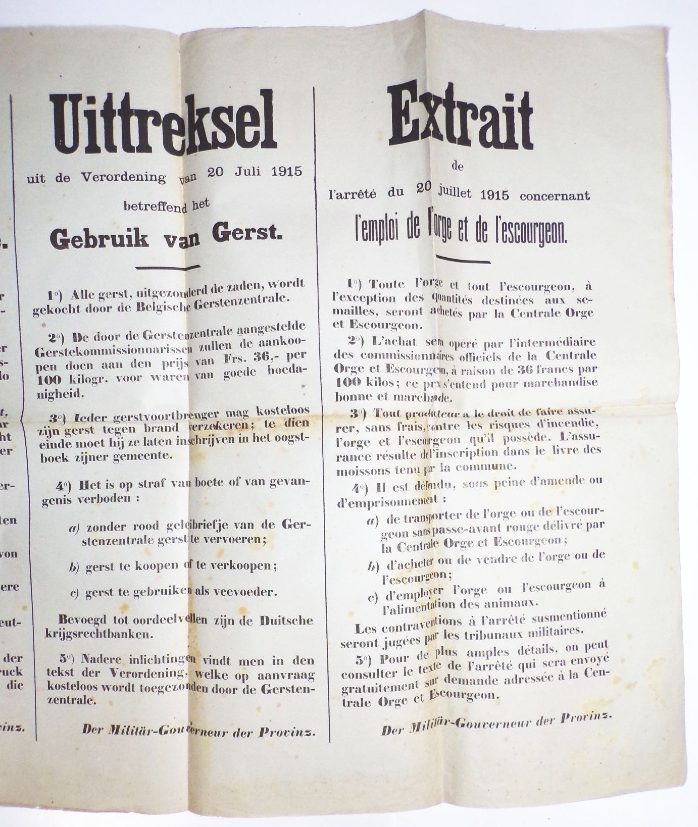 Altes Plakat Verwendung der Gerste Verordnung Aushang Militär Gouverneur 1 Wk