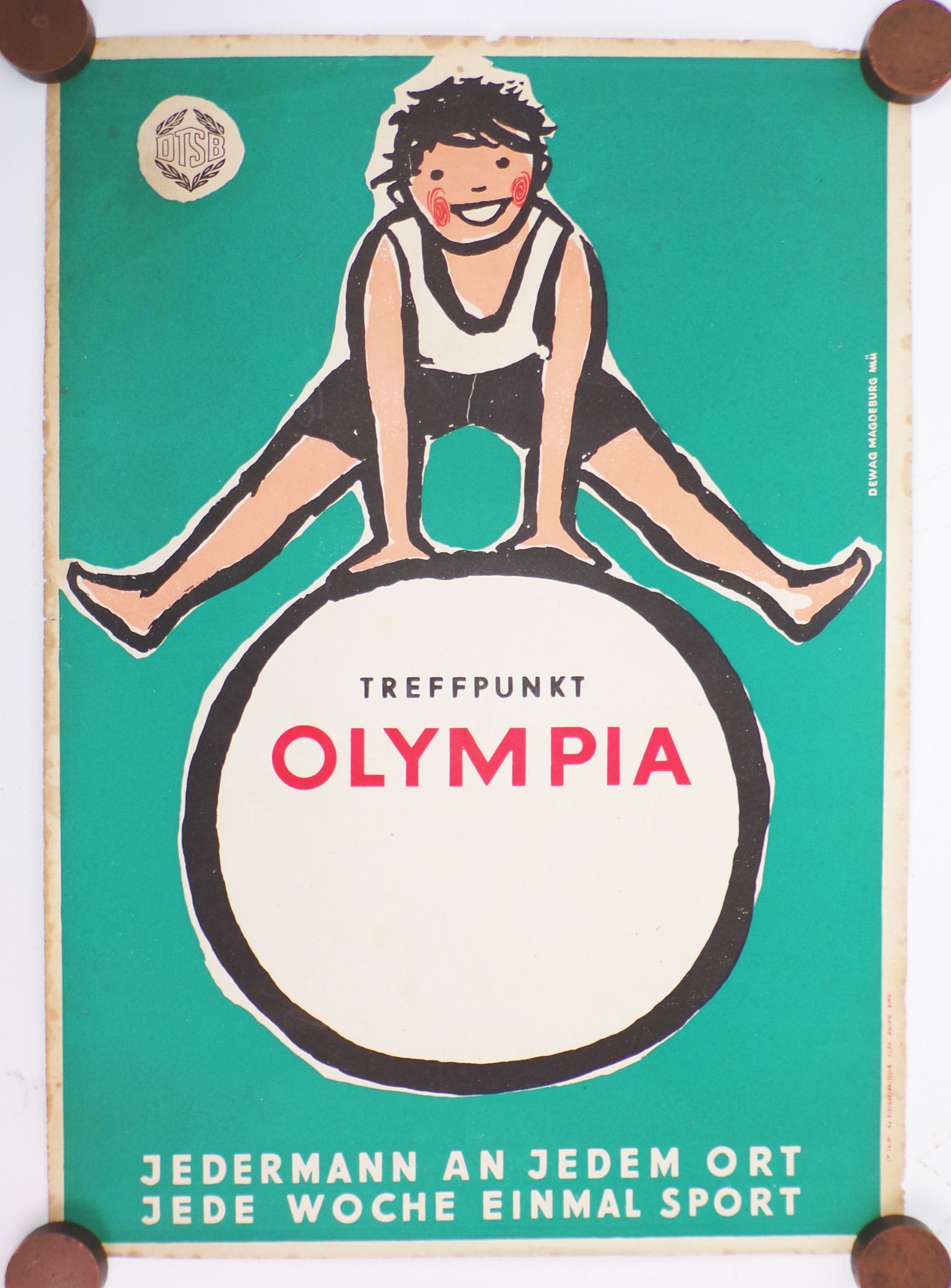 DDR Plakat Treffpunkt Olympia Jedermann Sport DTSB DEWAG Magdeburg 