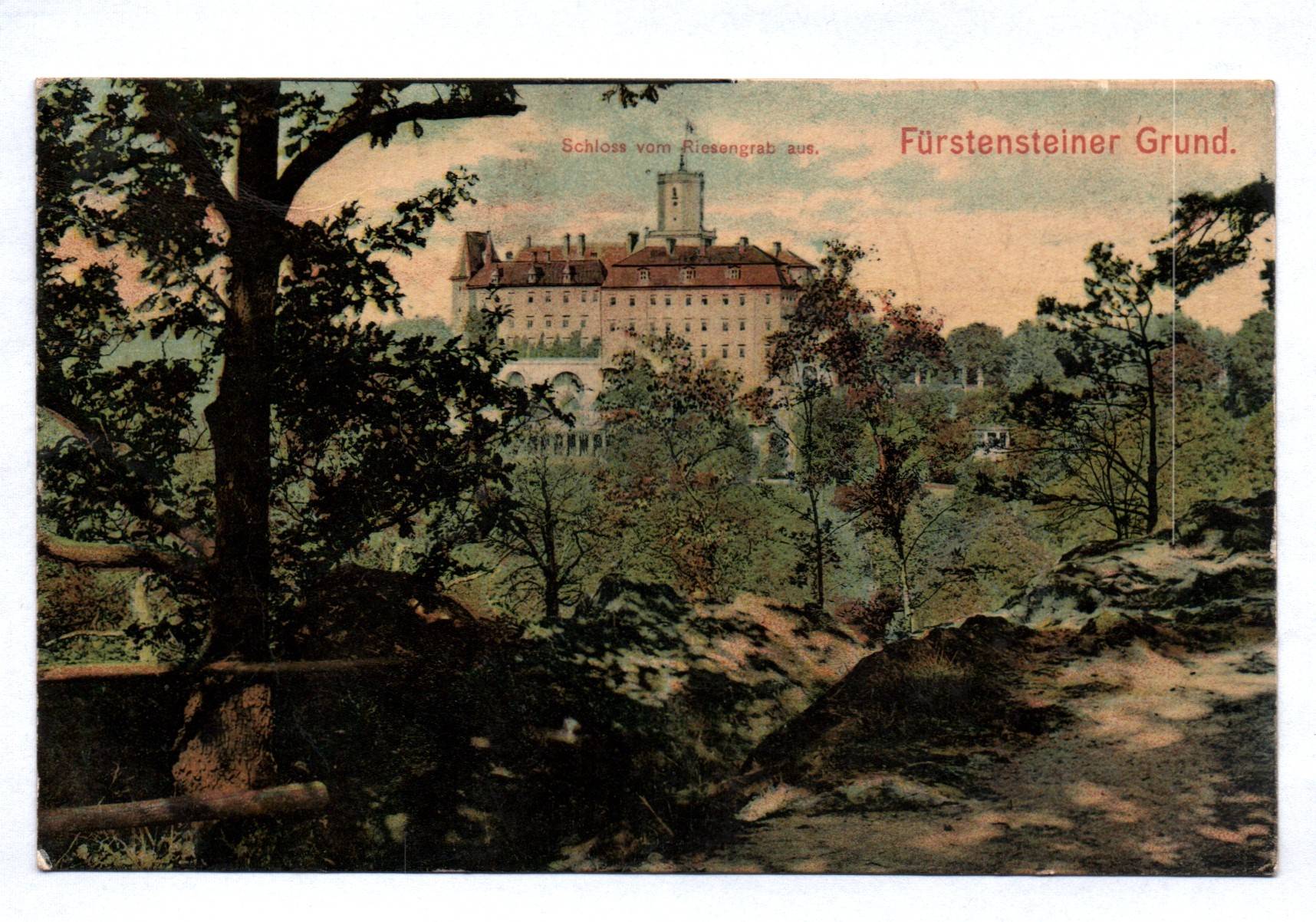 Ak Fürstensteiner Grund Schloss vom Riesengrab aus 1908 Schlesien