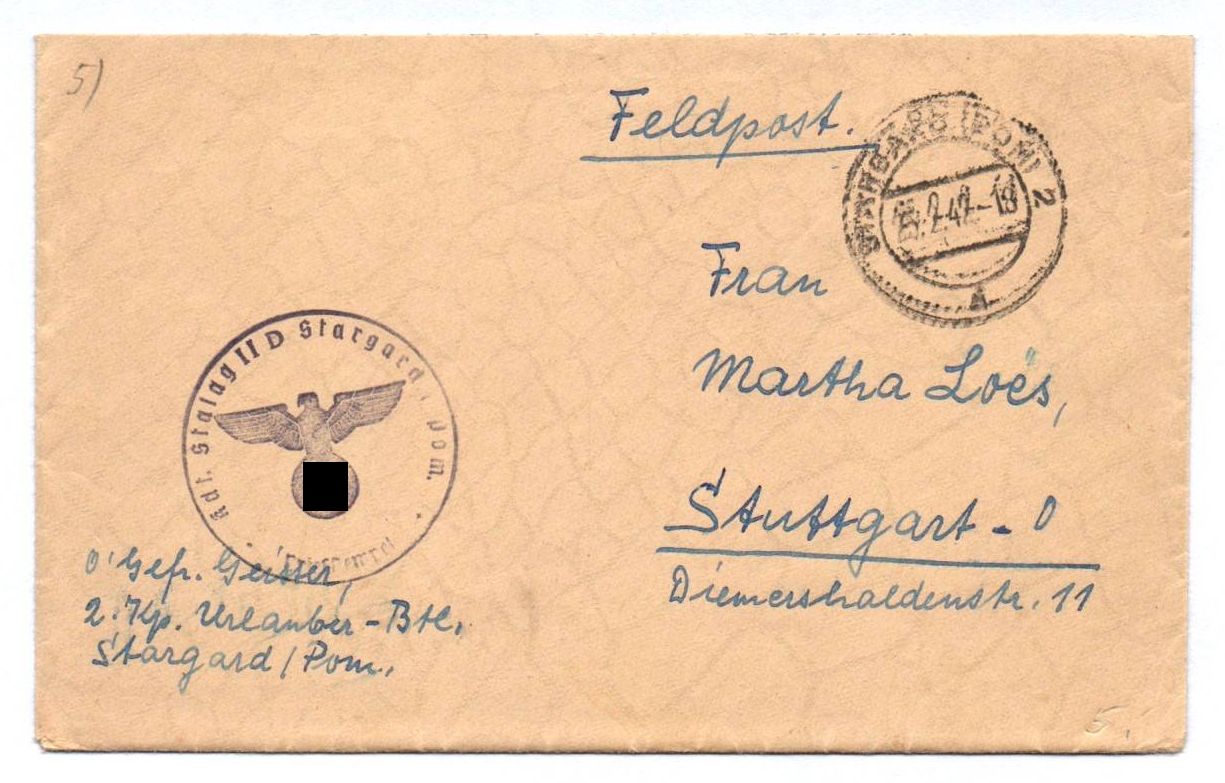 Stalag II D Feldpost Brief 1942 Stargard Pommern mit Inhalt Stempel