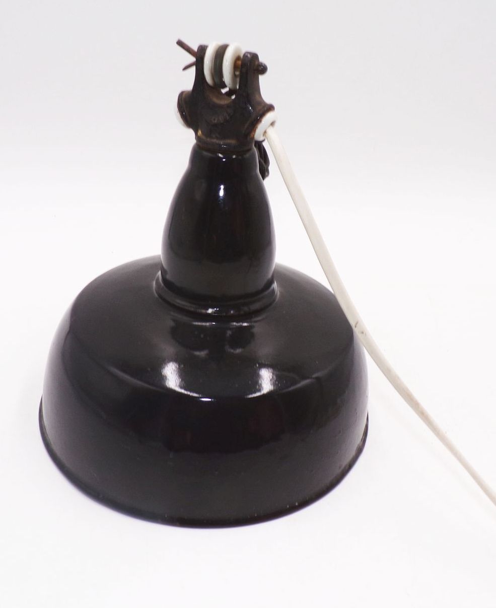 Alte Emaille Deckenleuchte Werkstattlampe schwarz E27 Schwarz Email