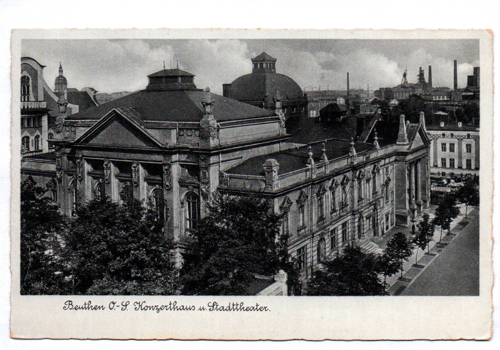 Ak Beuthen Ober Schlesien Konzerthaus und Stadttheater 1929 Bytom