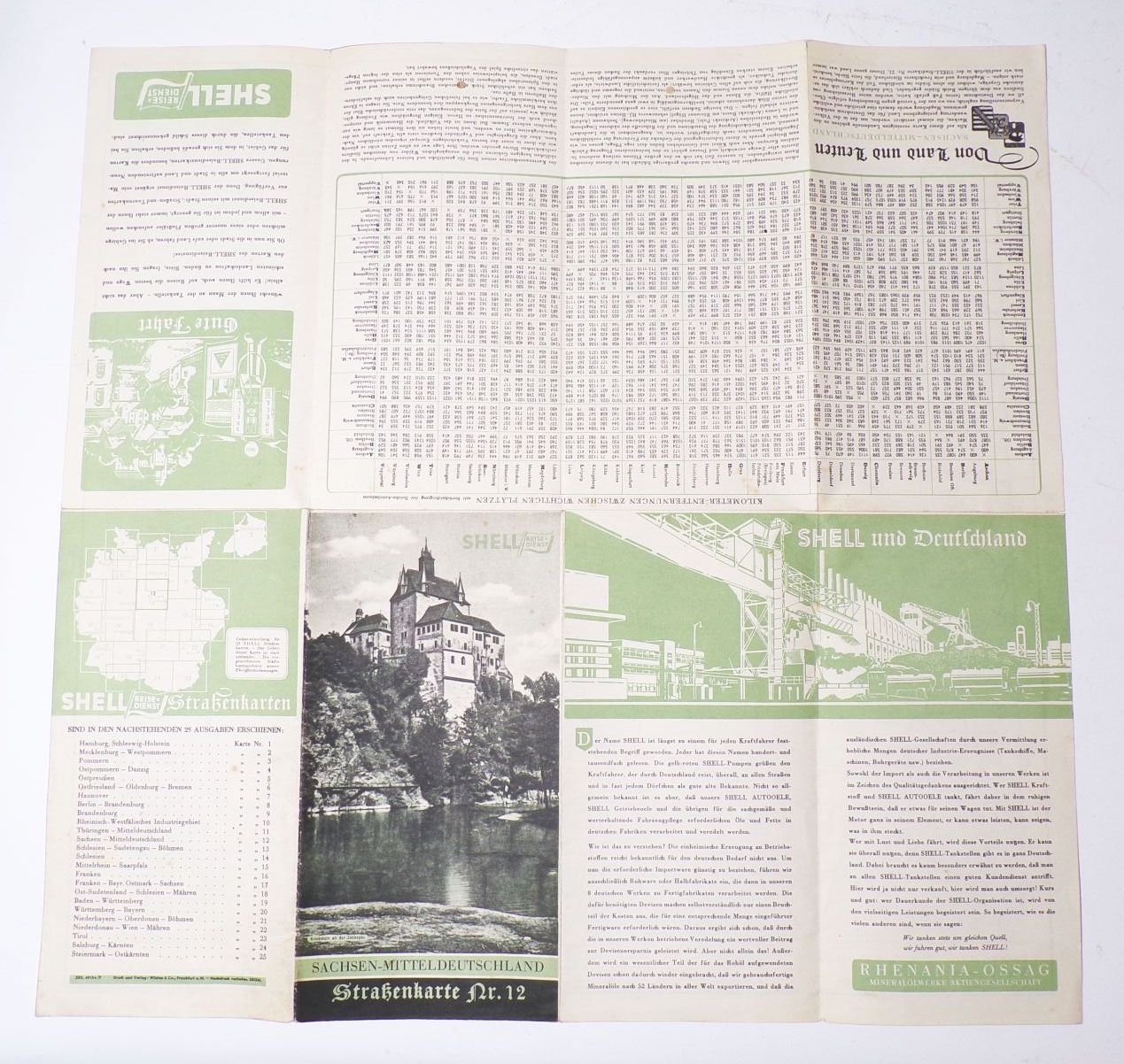 Shell Strassenkarte 12 Sachsen Mitteldeutschland Reisedienst 1930er 
