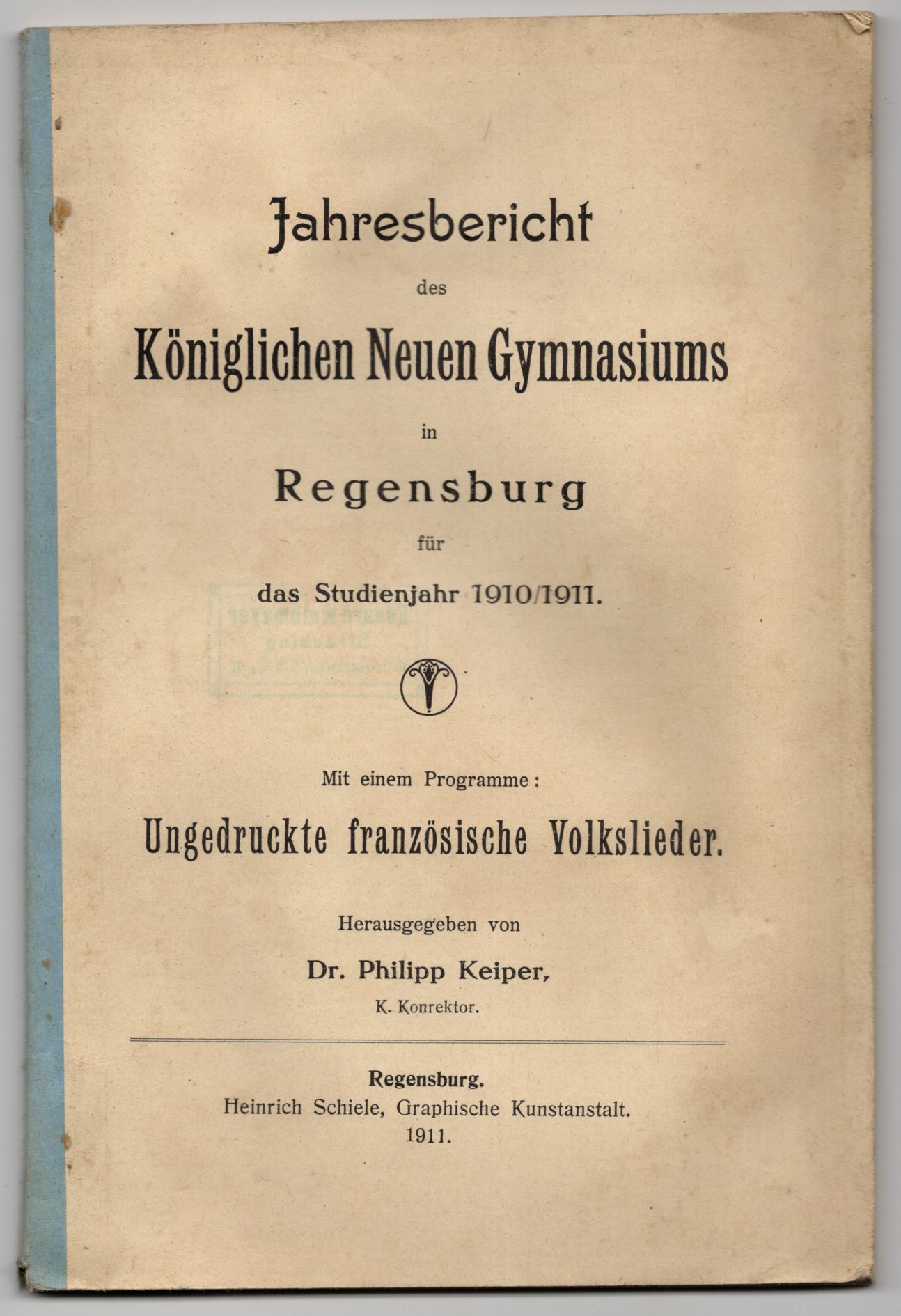 Jahresbericht des königlichen Neuen Gymnasiums Regensburg 1910 1911